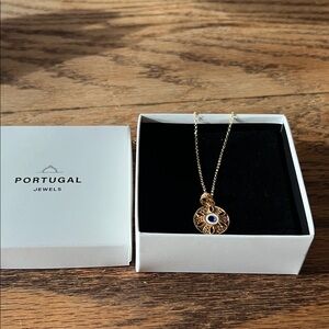Portugal Jewels Gold and Blue Pendant Necklace